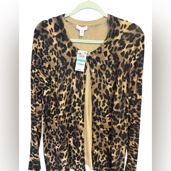 Charter Club Sweaters - NWT Charter Club Woman 0X Leopard Print Gold Button Cardigan